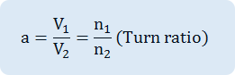 a= {V  _{1}} over {V  _{2}} = {n  _{1}} over {n  _{2}} (권수비)