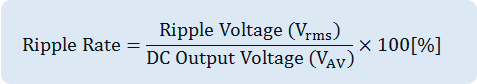 Ripple Rate= (Ripple Voltage (V_rms))/(DC Output Voltage (V_AV))×100[%]