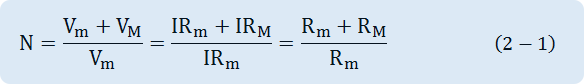 N= (V_m+V_M)/V_m =(IR_m+IR_M)/IR_m =(R_m+R_M)/R_m