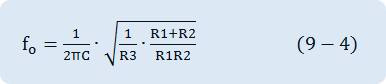 f_o=1/2πC∙√(1/R3∙(R1+R2)/R1R2)